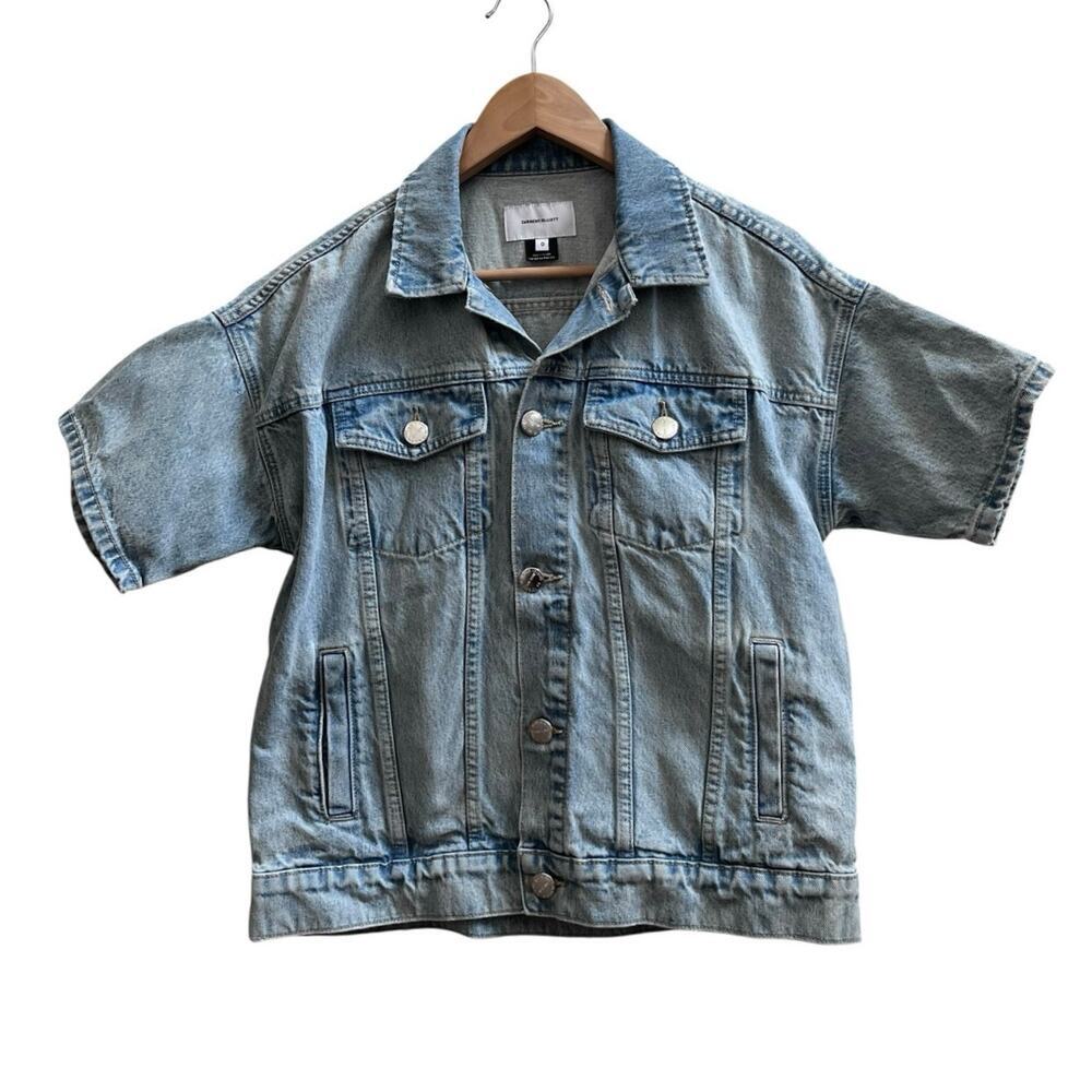 Current Elliot Rolled Short Sleeve Denim Trucker Jacket Oversized Size 0 USA - Picture 12 of 12